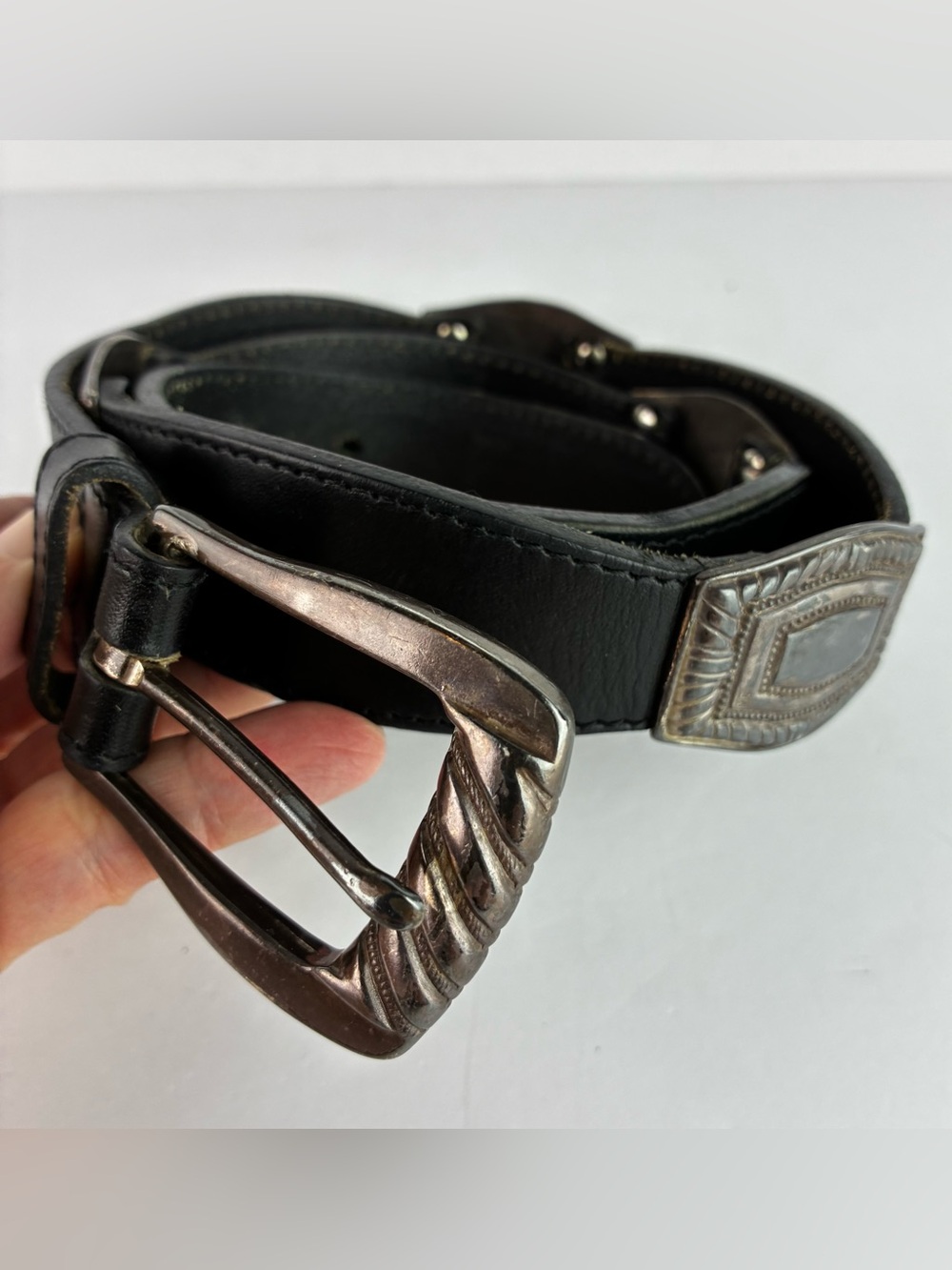 Relic Black Leather w/Silver Buckles Western Style Belt